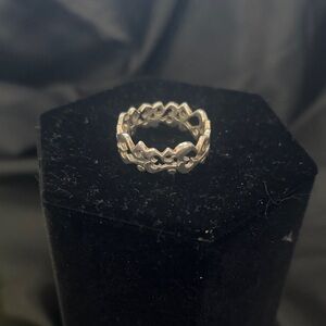 Sterling Silver Openwork Ohm Link Ring - Silver